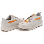 Tênis Casual Couro Detalhes Metalizados Off White / Laranja