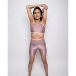 Conjunto Short e Top Fitness Feminino Brenda Poliamida Com Elastano Satin com Off