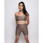 Conjunto Short e Top Fitness Feminino Brenda Poliamida Com Elastano Castanho