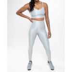 Conjunto Calça e Top Fitness Feminino Laura Poliamida Com Elastano Prata