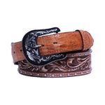 Cinto Ponteira e Detalhe em Jacaré (Caiman Yacare) - Whisky Bordado a Mão