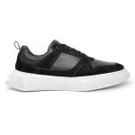 Tênis Casual Sneaker Masculino Confort Sola Quadrada Couro Preto