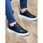 Tênis Casual Sneaker Masculino Confort Sola Quadrada Couro Preto
