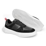 Tênis Casual Sneaker Masculino Confort Sola Quadrada Couro Preto