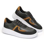Tênis Casual Couro Sneaker Masculino em Couro Legítimo Preto