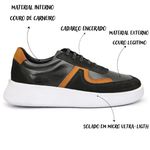 Tênis Casual Couro Sneaker Masculino em Couro Legítimo Preto