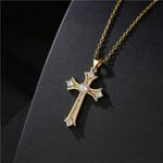 Colar Premium com Pingente de Cruz para Mulheres, Zircônia Cúbica de Cristal – Banhado Ouro 18 K – Acessórios Feminino para Pescoço – Presente Delicado e Elegante, Joias Fina na Moda para Festas
