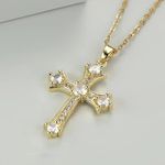 Colar Premium com Pingente de Cruz para Mulheres, Zircônia Cúbica de Cristal – Banhado Ouro 18 K – Acessórios Feminino para Pescoço – Presente Delicado e Elegante, Joias Fina na Moda para Festas
