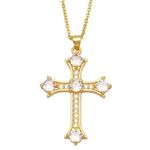 Colar Premium com Pingente de Cruz para Mulheres, Zircônia Cúbica de Cristal – Banhado Ouro 18 K – Acessórios Feminino para Pescoço – Presente Delicado e Elegante, Joias Fina na Moda para Festas