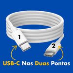 Cabo USB-C para Tipo-C Turbo Carregamento Rápido, Cabo de Dados, Reforçado Compatível Com iPhone 15 e Android Premium