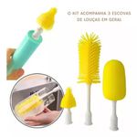 Kit Limpeza 3 Escovas para Lavar Louça Garrafas Copos Jarras Mamadeiras - ELÉTRICA Silicone