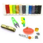 Kit de Costura com Caixa Plástica contendo Tesoura, Linhas, Fita Métrica, Agulhas, Botões e outros itens