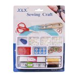 Kit de Costura com Cartela contendo Tesoura, Linhas, Fita Métrica, Agulhas, Botões e outros itens