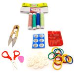 Kit de Costura com Cartela contendo Tesoura, Linhas, Fita Métrica, Agulhas, Botões e outros itens
