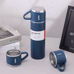 Kit Garrafa Térmica Inox 500ml Com 3 Xícaras Camping Viagem Café