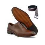 Kit Sapato Social Wholecut Vero Cuoio Café e Cinto Dupla Face