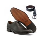 Kit Sapato Social Wholecut Vero Cuoio Preto e Cinto Dupla Face