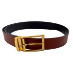 Cinto Social Masculino Dupla Face Fivela Dourada - Preto e WHisky