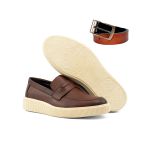Kit Mocassim Loafer Konna Floater Whisky e Cinto Dupla Face - Whisky e Preto