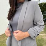 Blazer Feminino Manga Franzida - Cinza