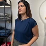 Blusa Feminina Viscolycra Pregas no Ombro - Marinho