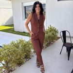 Calça Feminina Alfaiataria Grife - Marrom