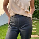 Calça Feminina Pantalona Couro - Preta