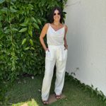 Calça Feminina Prega Linho - Off White