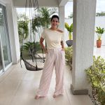 Calça Feminina Pregas Listras - Marrom