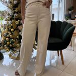 Calça Feminina Wide Leg Sarja Recortes - Natural