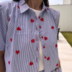 Camisa Feminina Manga Curta Listrada - Azul