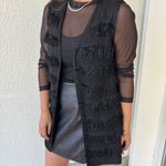 Colete Feminino Tricô Franja - Preto