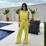 Conjunto Feminino Alfaiataria Blusa Viés - Abacate