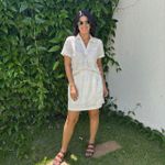 Conjunto Feminino Crochê Polo e Shorts Saia - Off White 