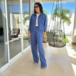 Conjunto Feminino Jaqueta e Calça Viés - Azul Ocean