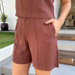 Conjunto Feminino Shorts Pesponto - Marrom Escuro