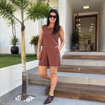 Conjunto Feminino Shorts Pesponto - Marrom Escuro
