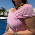 Cropped Feminino Cruzado Canelado - Rosa