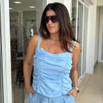 Regata Feminina Viscolinho Franzido - Azul Bebê