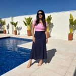 Saia Feminina Midi Linho Cinto - Marinho