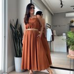 Vestido Feminino Amplo Nervuras - Amêndoa