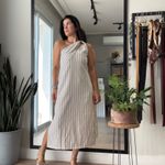 Vestido Feminino Linho Listras - Bege