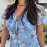 Vestido Feminino Manga Curta Floral - Azul