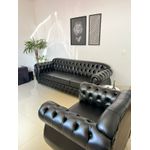 Sofá Chesterfield Conde 3 Lugares 2,20 cm courino premium preto Yasbelly Decor 