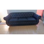 Sofá Chesterfield Conde 3 Lugares 2,20 cm courino premium preto Yasbelly Decor 