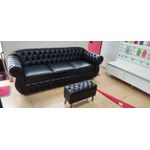 Sofá Chesterfield Conde 3 Lugares 2,20 cm courino premium preto Yasbelly Decor 