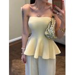 Tomara que Caia Tricot Peplum - Amarelo Manteiga