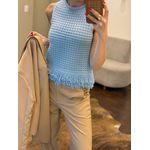 Blusa Tricot Franjas na Barra - Azul Bebê