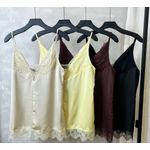 Regata Cetim e Renda Decote V - Off White 