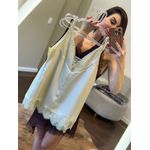 Regata Cetim e Renda Decote V - Off White 